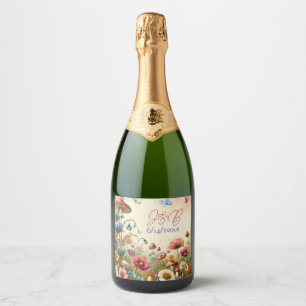 Personalised Cottage Core Wedding  Sparkling Wine Label