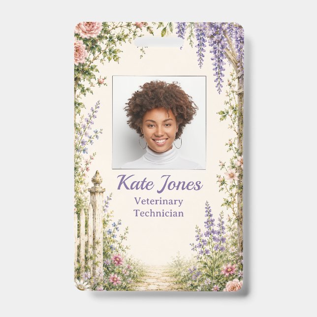 Personalised Cottage Garden Veterinary ID Badge (Front)