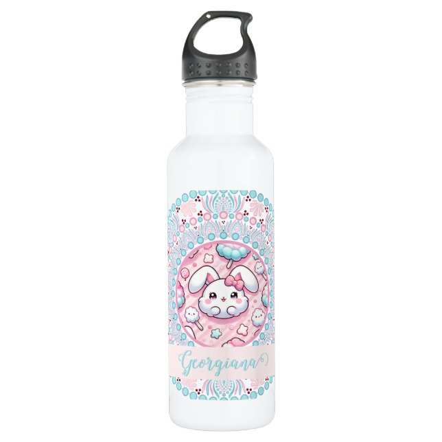 Personalised Cotton Candy Kawaii Bunny Dot Mandala 710 Ml Water Bottle (Front)