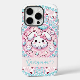 Personalised Cotton Candy Kawaii Bunny Dot Mandala iPhone 16 Pro Case