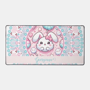 Personalised Cotton Candy Kawaii Bunny Dot Mandala Desk Mat
