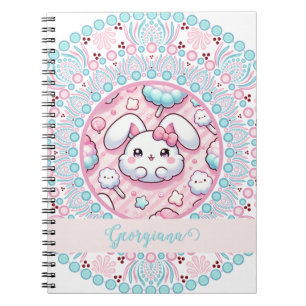 Personalised Cotton Candy Kawaii Bunny Dot Mandala Notebook