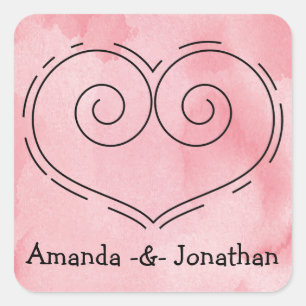 Personalised Cotton Candy Pink Watercolor Heart Square Sticker