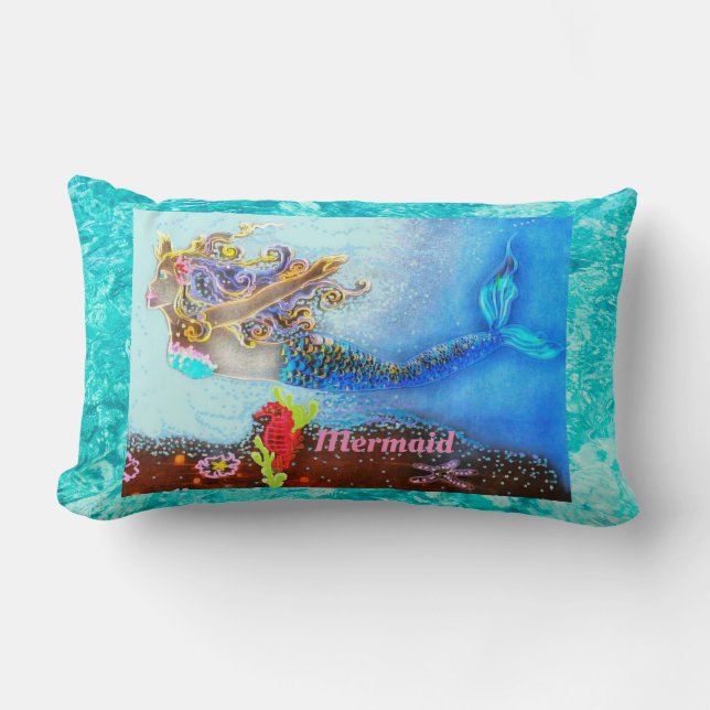 Personalised Cotton Pillow Mermaid Pastel Ocean (Front)