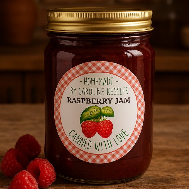 Personalised Country Farm Raspberry Jam Canning Classic Round Sticker (Creator Uploaded)