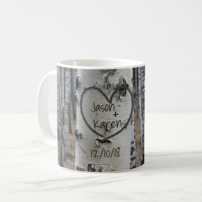 Personalised Country Rustic Carved Heart Coffee Mug (Front Left)