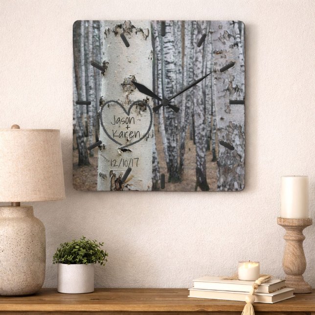 Personalised Country Rustic Carved Heart Square Wall Clock (Creator Uploaded)