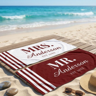 Personalised Couple Beach Towels Mr. & Mrs. Beach