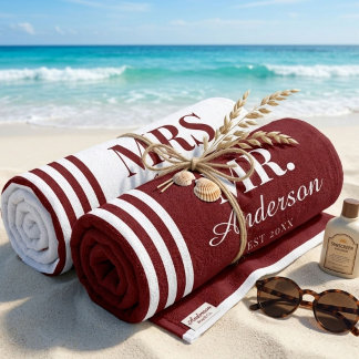 Personalised Couple Beach Towels Mr. & Mrs. Beach
