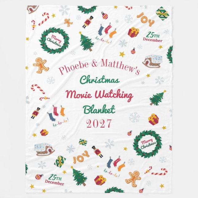 Personalised Couple Christmas Modern Pattern Fleece Blanket (Front)