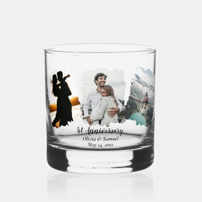 Personalised Couple Collage Photo 1st Anniversary  Whiskey Glass (Front)