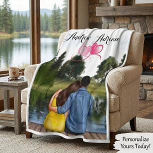 Personalised Couple custom name romantic Fleece Blanket