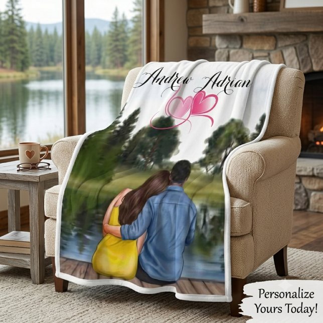Personalised  Couple custom name romantic  Fleece Blanket (Creator Uploaded)
