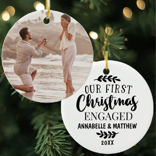 Personalised Couple First Christmas Engaged Ceramic Ornament
