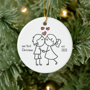 Personalised Couple First Christmas holiday Ceramic Ornament