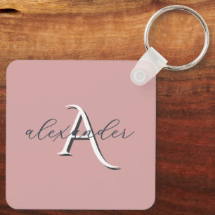 Personalised Couple Monogram Names in Dusty Rose Key Ring