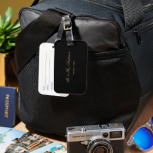 Personalised Couple Names and Date Stylish Black Luggage Tag