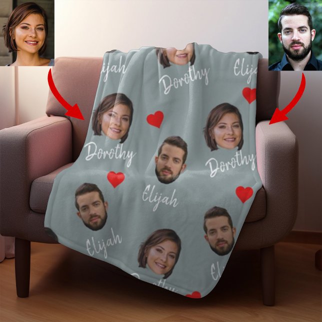 Personalised Couple Names and Photo, Modern Grey Fleece Blanket (Creator Uploaded)