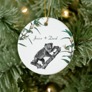 Personalised Couple Names Christmas Koala Ceramic Ornament