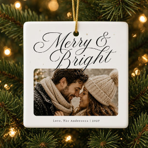 Personalised Couple Photo Christmas Merry & Bright Ceramic Ornament