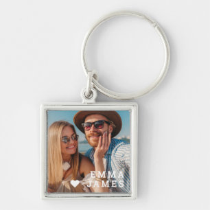 Personalised Couple Photo Heart & Names Key Ring