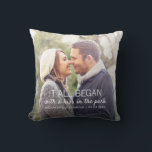 Personalised Couple Photo Newlywed Names Date Cushion<br><div class="desc">Every couple has a unique story about where it all began. This photo pillow with white text can be customised to any couple,  with their names,  the date of their anniversary (first date,  wedding,  engagement,  etc),  as well as a picture of the happy couple. A truly unique keepsake!</div>