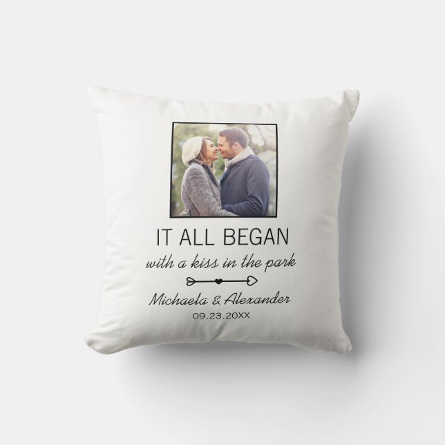 Personalised Couple Photo Newlywed Names Date Cushion (Front)
