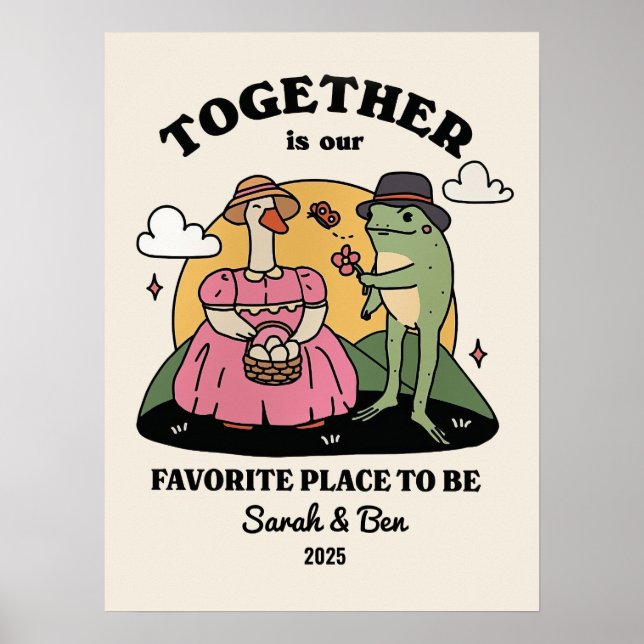 Personalised Couple Print, Custom Frog Illustratio Poster (Front)