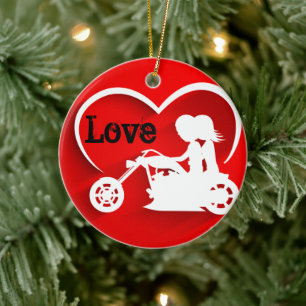 Personalised Couple Riding Motorcycle LOVE Ceramic Ornament