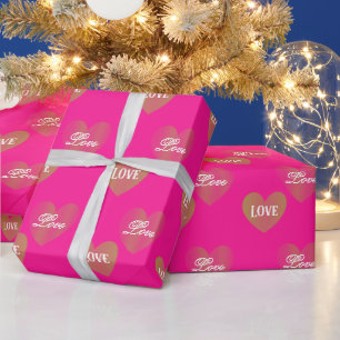 Personalised Couple Twice Golden Hearts, Deep Pink Wrapping Paper