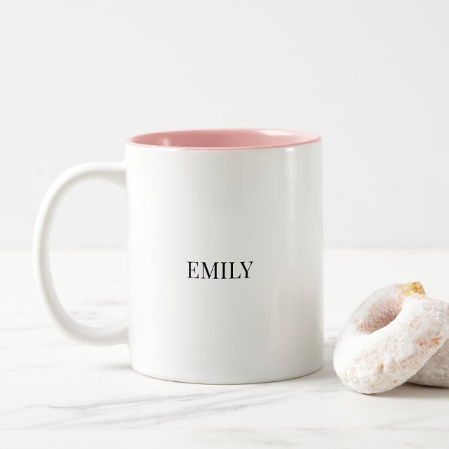 Personalised Couple Two-Tone Mug – Custom Name Val (With Donut)
