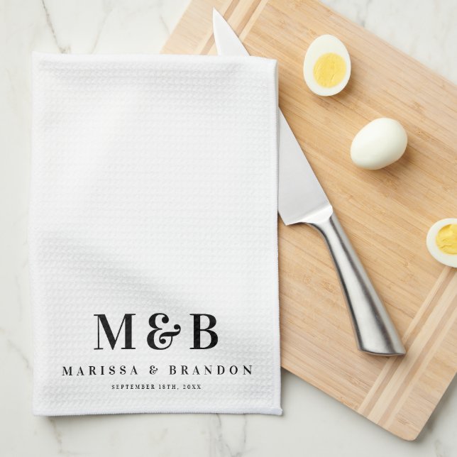 Personalised Couple Wedding Monogram Initials Tea Towel (Quarter Fold)
