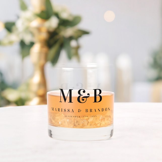 Personalised Couple Wedding Monogram Initials Whiskey Glass (Insitu (Wedding))