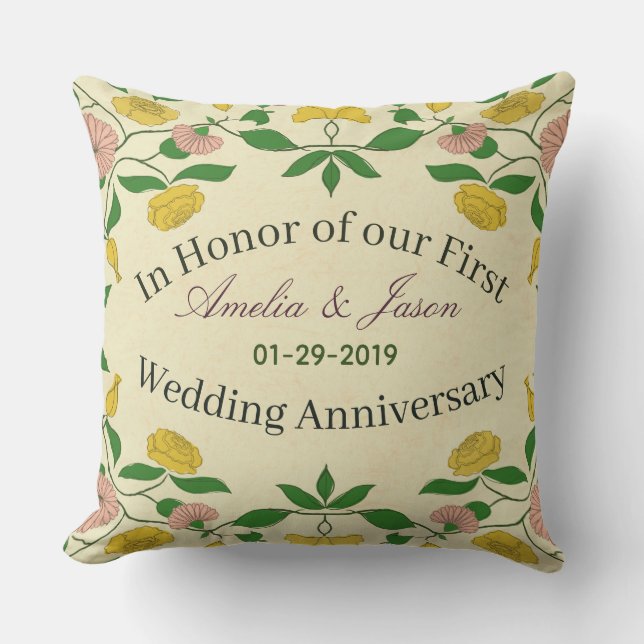Personalised Couples 1st Wedding Anniversary Cushion (Front)