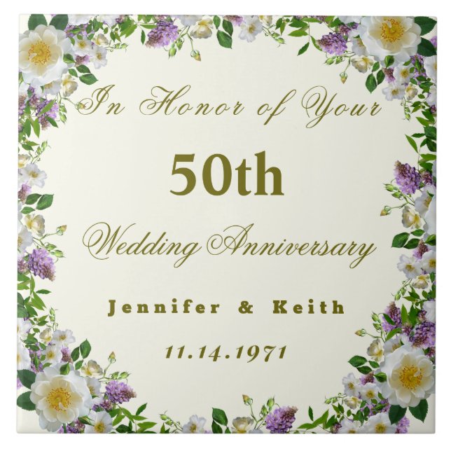 Personalised Couples 50th Wedding Anniversary Ceramic Tile (Front)