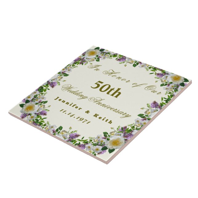 Personalised Couples 50th Wedding Anniversary      Ceramic Tile (Side)