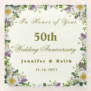 Personalised Couples 50th Wedding Anniversary Glass Coaster