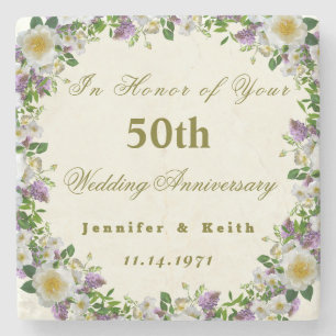 Personalised Couples 50th Wedding Anniversary Stone Coaster