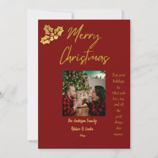 Personalised Couples Christmas Photo Card Red and