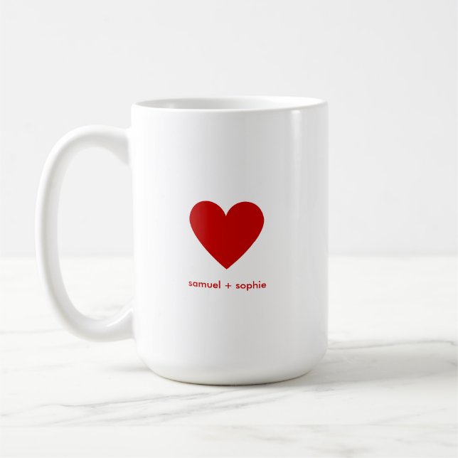 Personalised Couples Modern Minimal Red Heart Coffee Mug (Left)