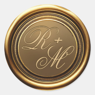 Personalised Couples Monogram Gold Wax Classic Round Sticker