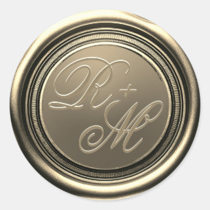 Personalised Couples Monogram Gold Wax Classic Round Sticker