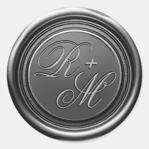 Personalised Couples Monogram Silver Wax Classic Round Sticker