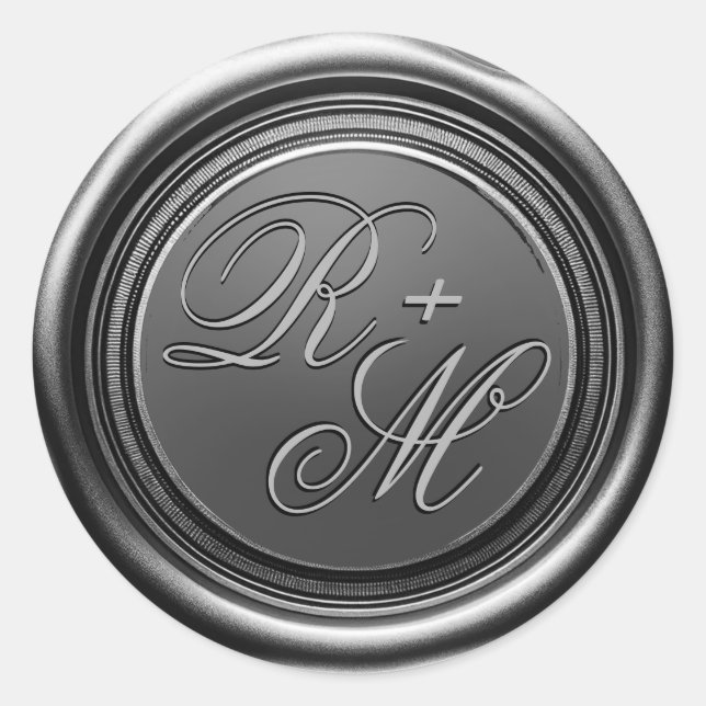 Personalised Couples Monogram Silver Wax Classic Round Sticker (Front)