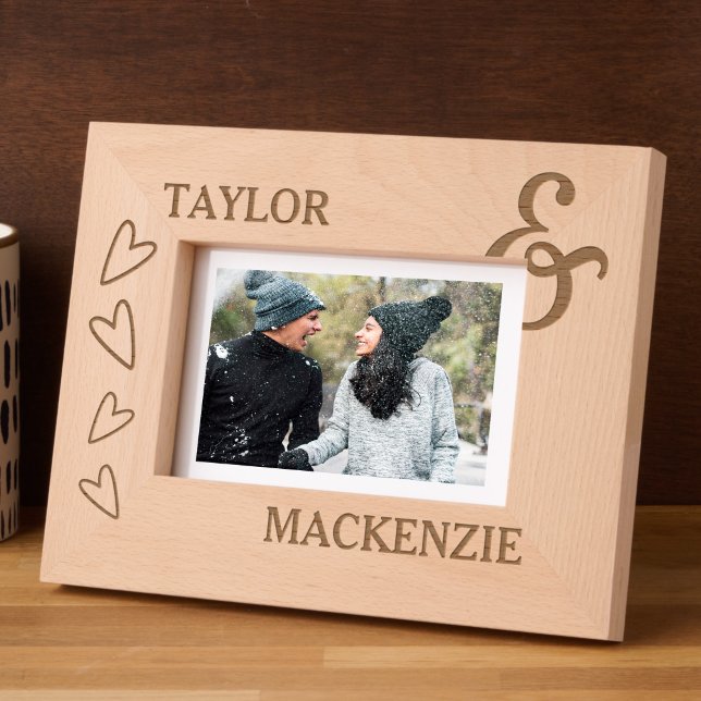 Personalised Couples Names Hearts and Ampersand  Etched Frames (Personalized Couples Names Hearts and Ampersand Etched Frames by Ricaso. Ideal gift for weddings etc)