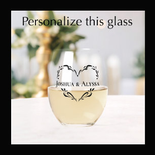Personalised Couple's Names Whimsical Heart Gift Stemless Wine Glass