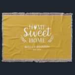 Personalised Couples Newlywed Throw Blanket<br><div class="desc">A cosy blanket featuring the words Home Sweet Home and your name and wedding date. Personalise this yellow and white throw blanket for a beautiful wedding or anniversary gift. Other colours available. Designed for you by Blackberry boulevard.</div>
