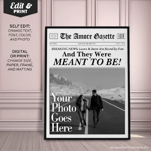 Personalised Couples Newspaper Print 'Meant to Be'