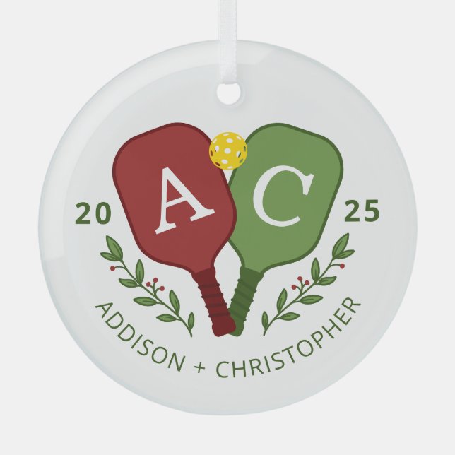 Personalised Couples Pickleball Christmas Ornament (Front)