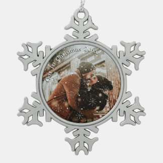 Personalised Couples Snowflake Framed  Pewter Christmas Ornament